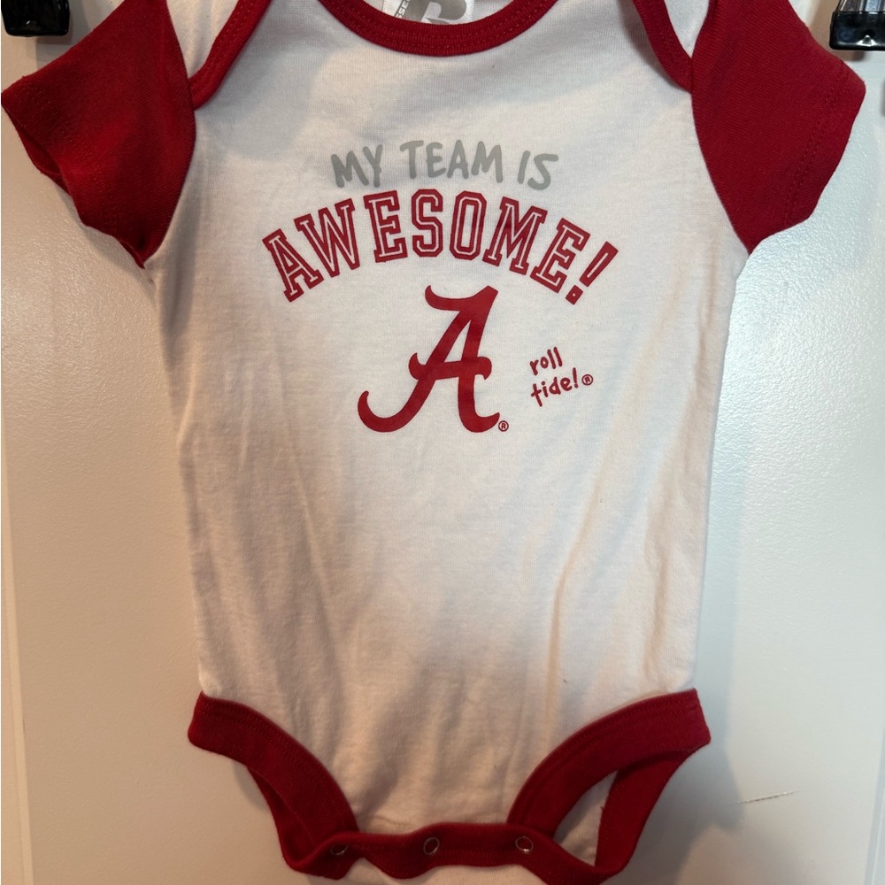 Red and White Bodysuit with Sports Theme